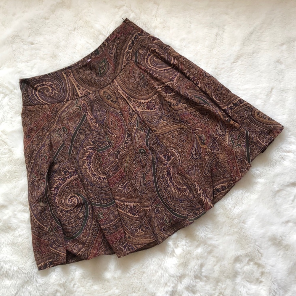 Chaps Paisley-Printed Pleated Skater Skirt